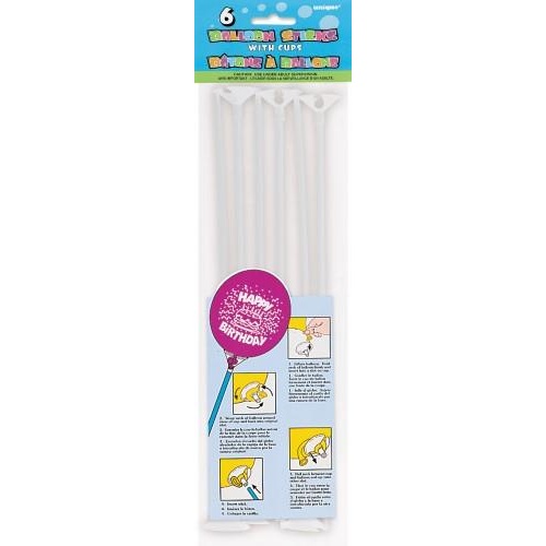 6 Balloon Sticks and Cups  White