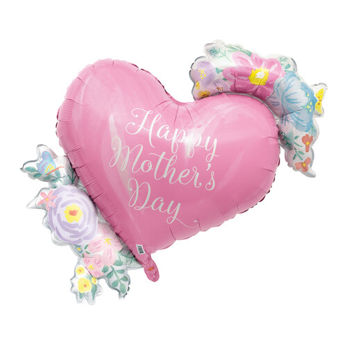 Flowerly "Happy Mother's Day" Jumbo Heart Foil Balloon With Ribbon
