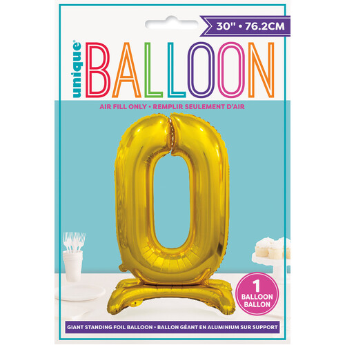 GOLD "0" GIANT STANDING AIR FILLED NUMERAL FOIL BALLOON 76.2CM (30")