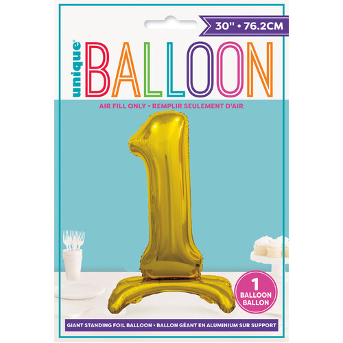 Gold "1" Giant Standing Air Filled Numeral Foil Balloon 76.2cm