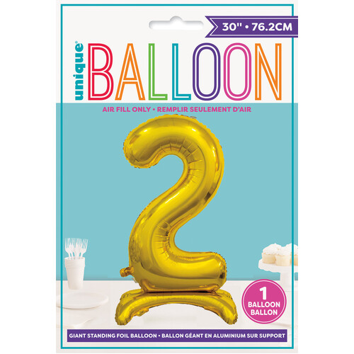 Gold "2" Giant Standing Air Filled Numeral Foil Balloon 76.2cm