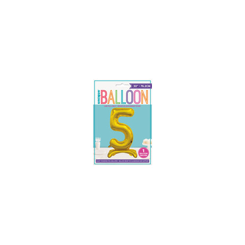 Gold "5" Giant Standing Air Filled Numeral Foil Balloon 76.2cm