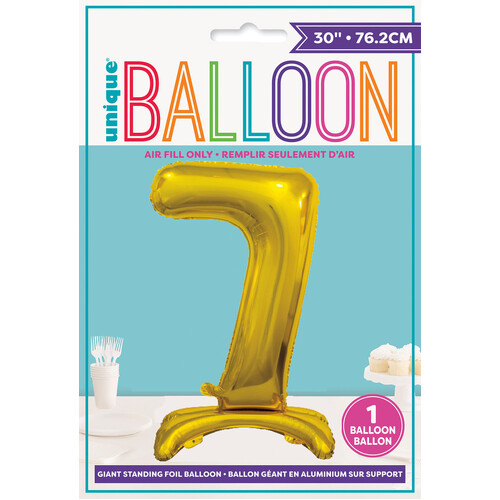 GOLD "7" GIANT STANDING AIR FILLED NUMERAL FOIL BALLOON 76.2CM (30")