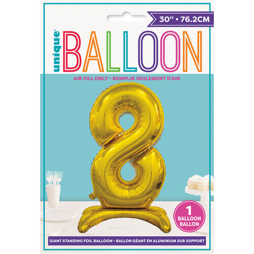 GOLD "8" GIANT STANDING AIR FILLED NUMERAL FOIL BALLOON 76.2CM (30")
