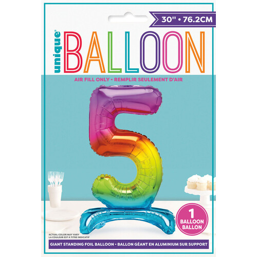 RAINBOW "5" GIANT STANDING AIR FILLED NUMERAL FOIL BALLOON 76.2CM (30")