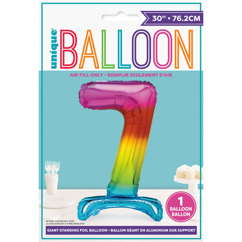 RAINBOW "7" GIANT STANDING AIR FILLED NUMERAL FOIL BALLOON 76.2CM (30")