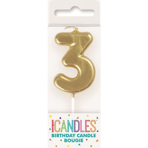 Mini Gold Number 3 Pick Candle