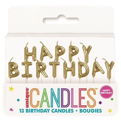 Happy Birthday Gold 13 Pick Candles