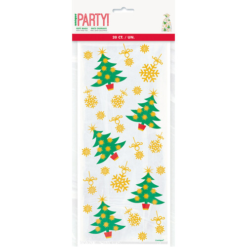  GOLDEN CHRISTMAS 20 PRINTED CELLO BAGS 28CM H X 13CM W (11" X 5")