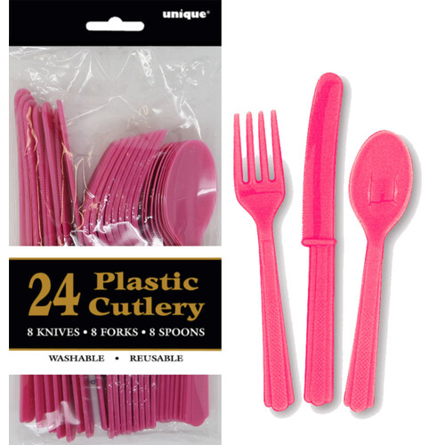 Hot Pink Assorted Cutlery Set 24pk 