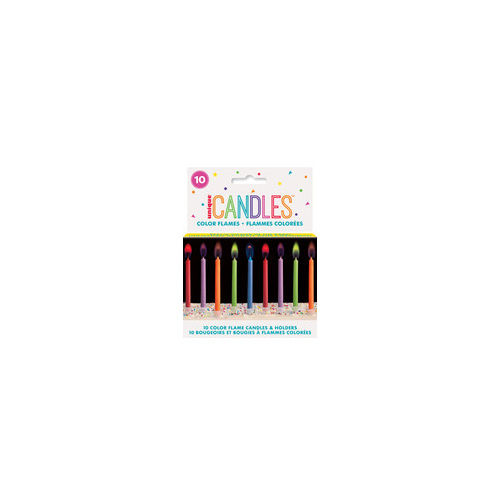 10 Coloured Flamed Candles with Holders