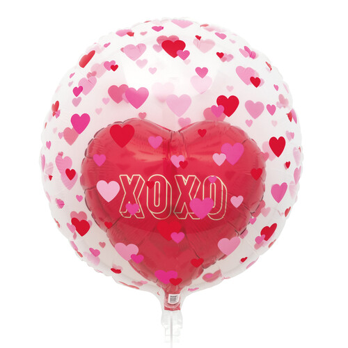 CLEAR SPHERE DOUBLE STUFFED RED FOIL BALLOON WITH RIBBON 59CM (23")