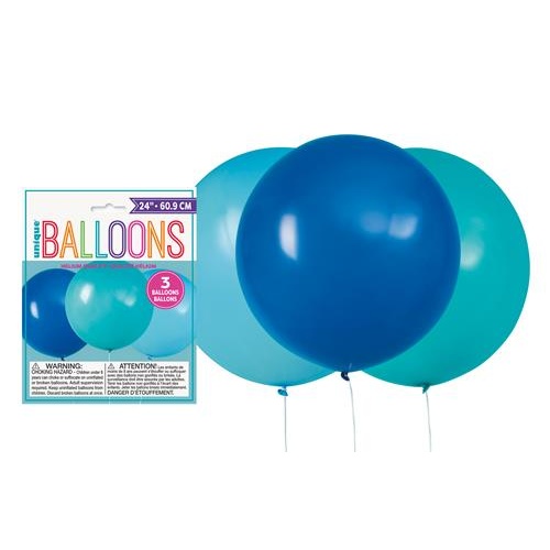 Teal & Blue Assorted 60.9cm 24" Latex Balloons 3pk