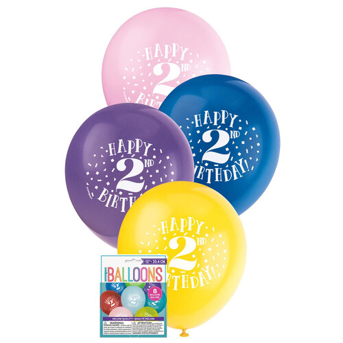 Happy 2nd Birthday 8 X 30CM (12") BALLOONS -
