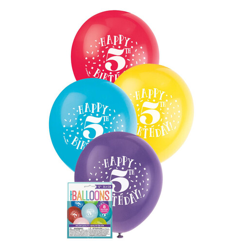 Happy 5th Birthday 8 X 30cm (12") BALLOONS -