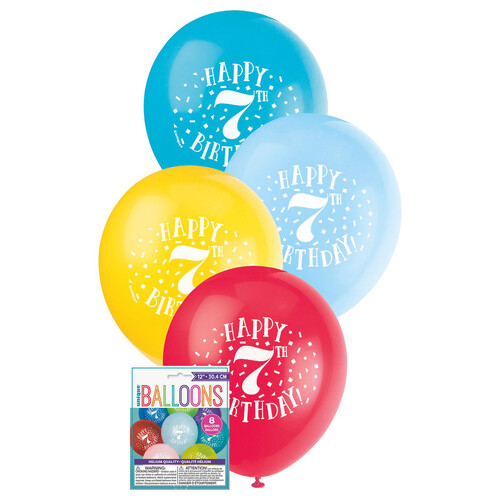 Happy 7th Birthday 8 X 30cm (12") BALLOONS -