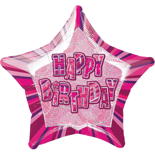 Glitz Pink 20" Happy Birthday Star Foil Balloon 50cm