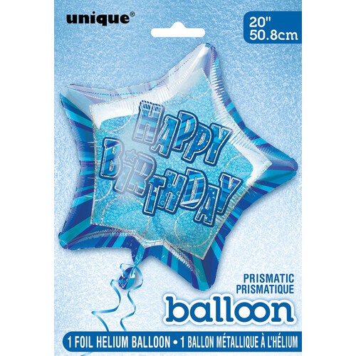 Glitz Blue 20" Happy Birthday Star Foil Balloon 50cm