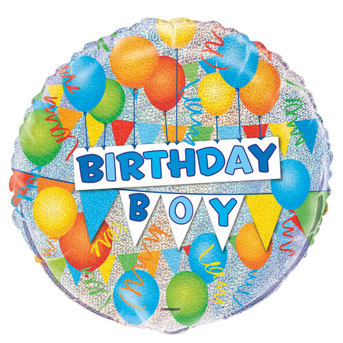 Birthday Boy 45cm Foil Prismatic Balloons Packaged
