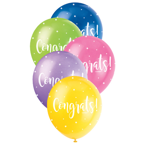 Congrats Assorted Latex Balloon 30cm 5PK - #56105