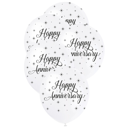 "Happy Anniversary" Silver 5 x 30cm (12") Pearl White Balloons