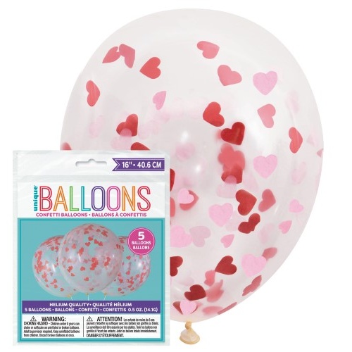 Clear Balloons Prefilled With Pink And Red Heart Shaped Tissue Confetti  5pk