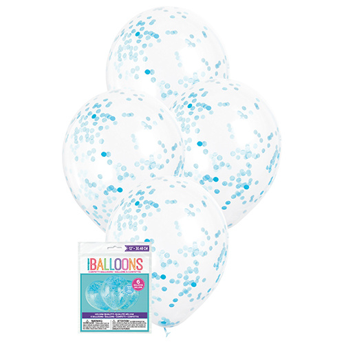 Clear Balloons Prefilled With Powder Blue Confetti 12"