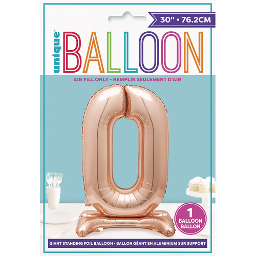 ROSE GOLD "0" GIANT STANDING AIR FILLED NUMERAL FOIL BALLOON 76.2CM (30")