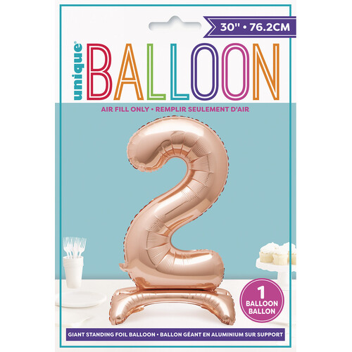 ROSE GOLD "2" GIANT STANDING AIR FILLED NUMERAL FOIL BALLOON 76.2CM (30")
