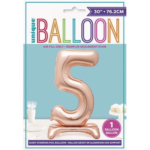 ROSE GOLD "5" GIANT STANDING AIR FILLED NUMERAL FOIL BALLOON 76.2CM (30")