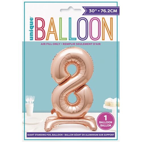 ROSE GOLD "8" GIANT STANDING AIR FILLED NUMERAL FOIL BALLOON 76.2CM (30")