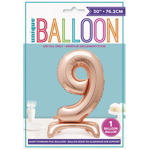 ROSE GOLD "9" GIANT STANDING AIR FILLED NUMERAL FOIL BALLOON 76.2CM (30")