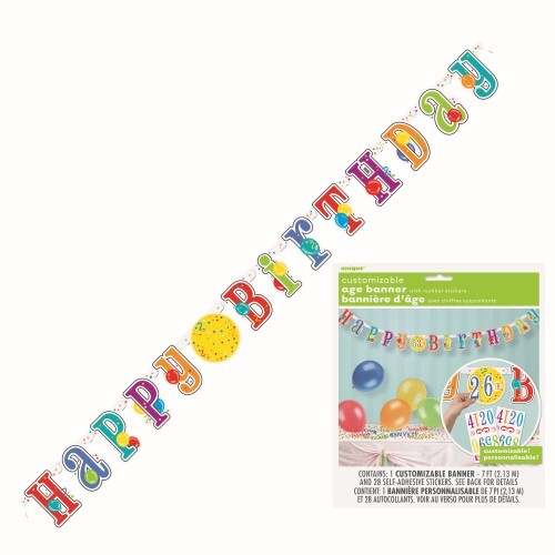 Happy Birthday Jointed Banner With Age Stickers 2.13m (7')