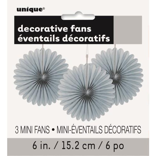 3 Decorative Fans Silver 15cm (6")