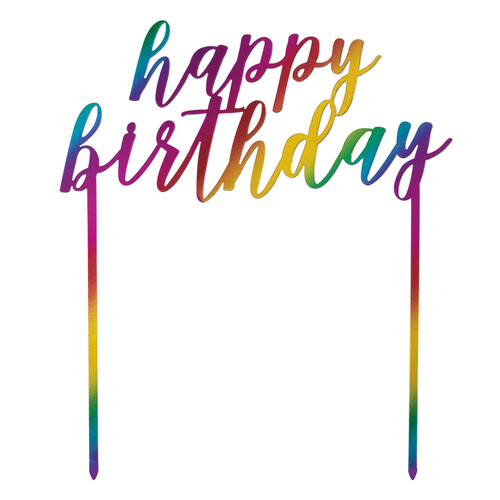 Rainbow Metallic Plastic Birthday Cake Topper