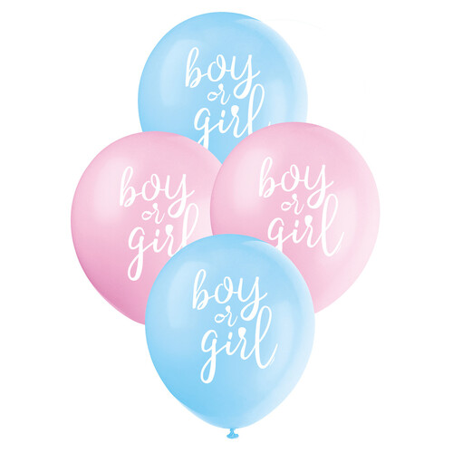 Gender Reveal Boy or Girl Latex Balloon 8pk 30cm