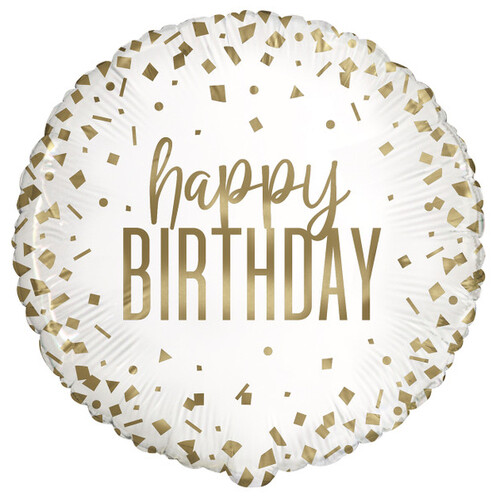 Happy Birthday (White-Gold) Foil Balloon 45cm 18"