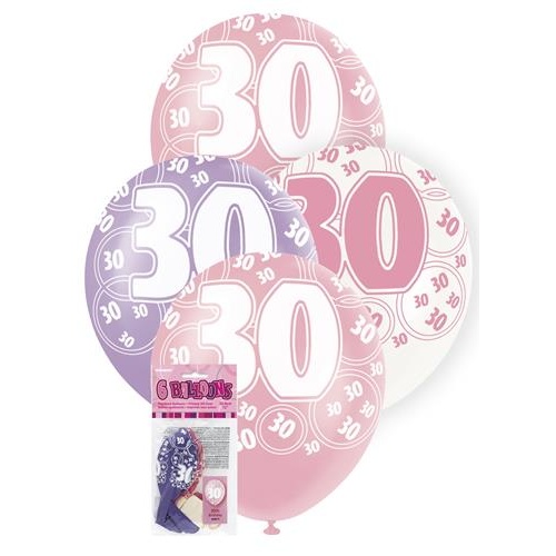 12" Pink Latex Balloons 30 Number 6pcs 30cm
