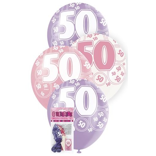 12" Pink Latex Balloons 50 Number 6pcs 30cm