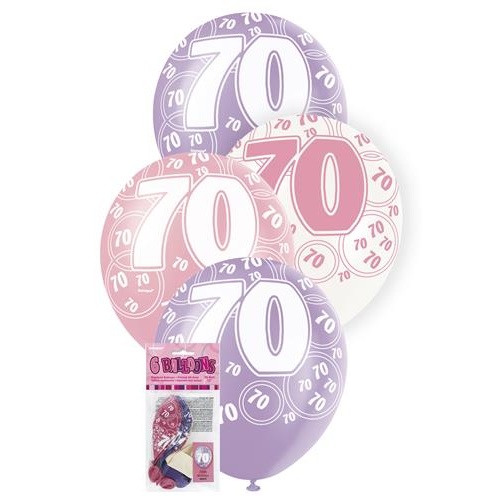 Glitz Pink 70th Birthday Latex Balloons 30cm