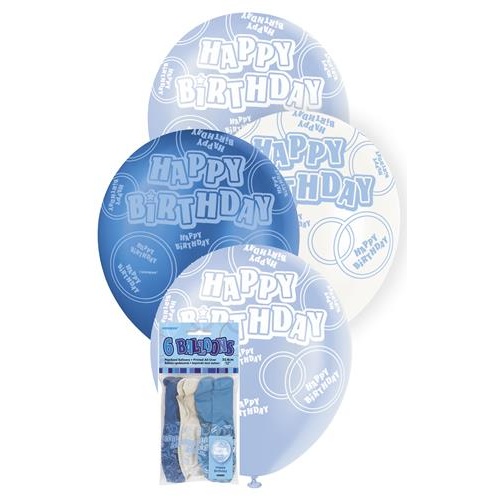 21" Blue Latex Balloons Happy Birthday 6pcs 30cm
