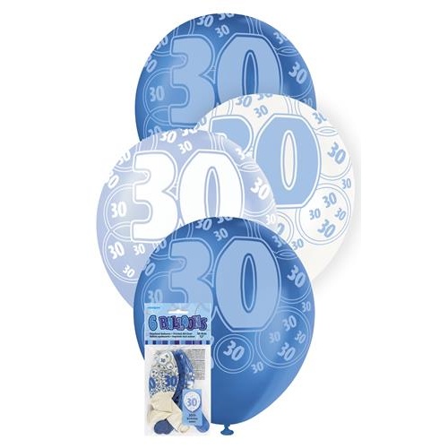 12" Blue Latex Balloons 30 Number 6pcs 30cm