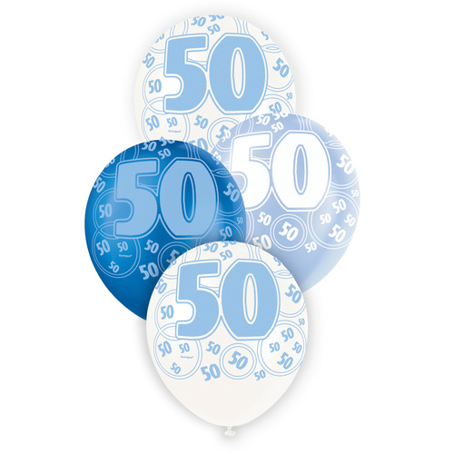 12" Blue Latex Balloons 50 Number 6pcs 30cm