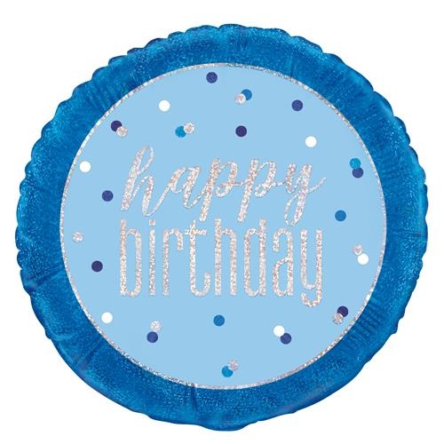 Blue Happy Birthday Foil Prismatic 18" Balloon