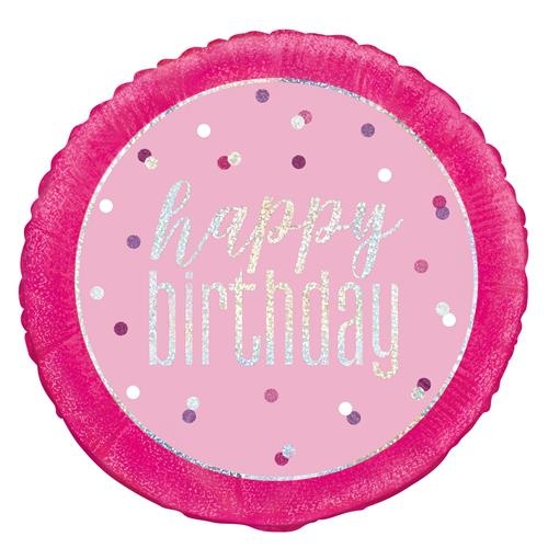 Pink Happy Birthday Foil Prismatic 18" Balloon