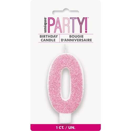 Numerical Birthday Candle Number 0  - Glitter pink