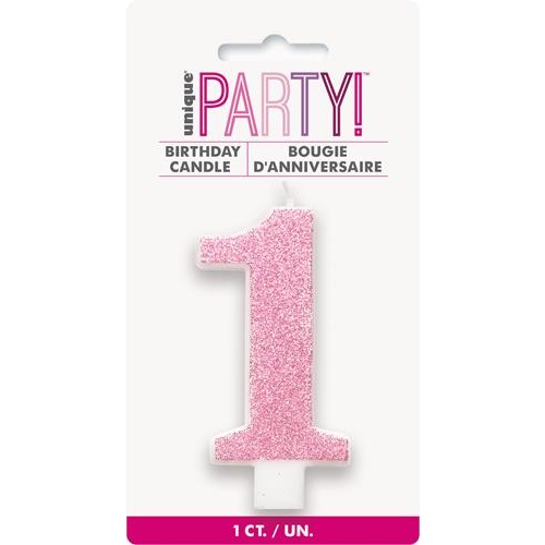 Numerical Birthday Candle Number 1  - Glitter pink