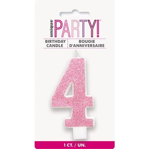 Numerical Birthday Candle Number 4  - Glitter pink