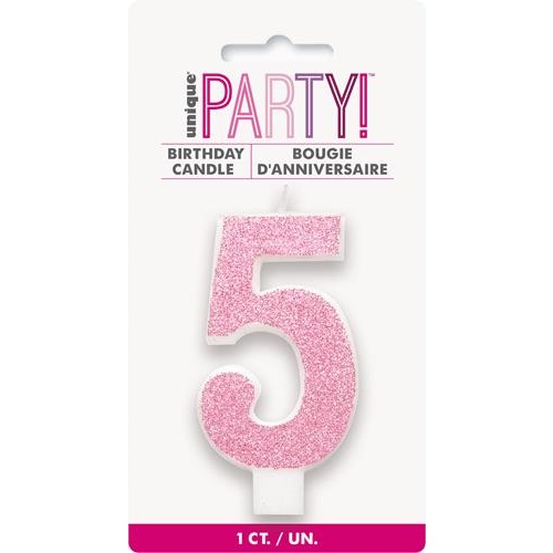 Numerical Birthday Candle Number 5  - Glitter pink