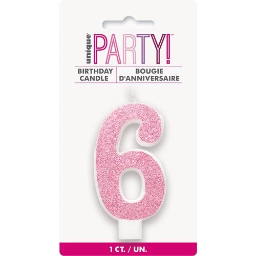Numerical Birthday Candle Number 6  - Glitter pink